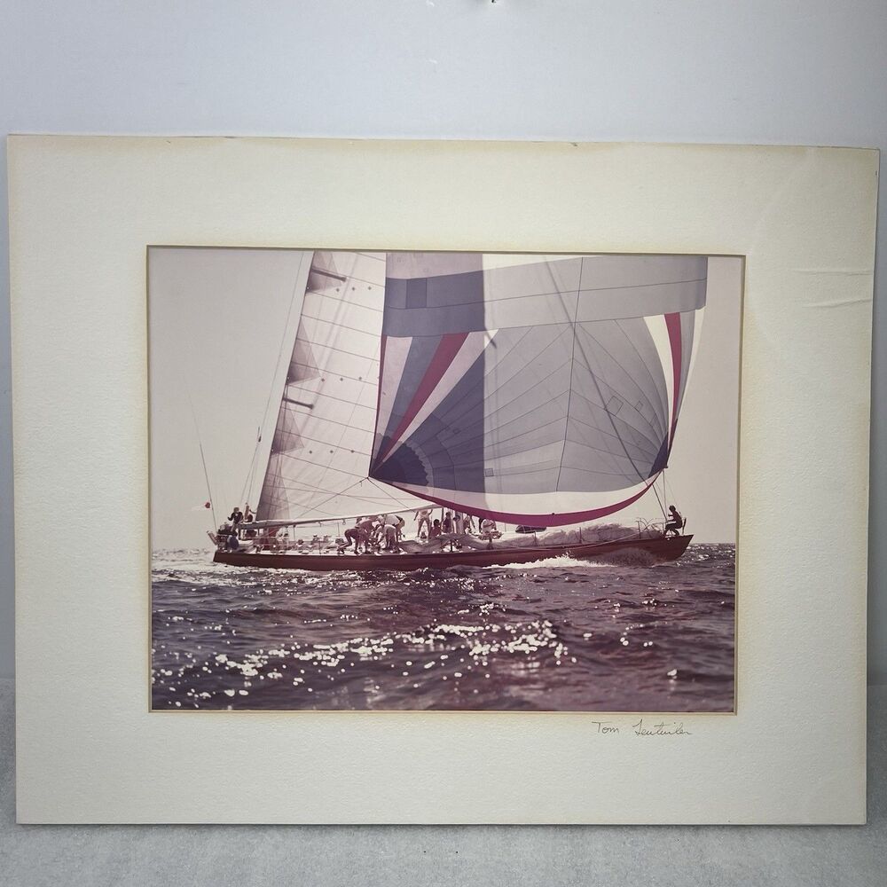 Vtg Tom Leutwiler Signed Sailing Photo Print SORC 1980 Matted Ocean Yacht Racing